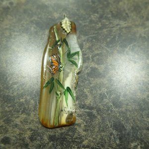 Polished stone hand painted Butterfly Pendant